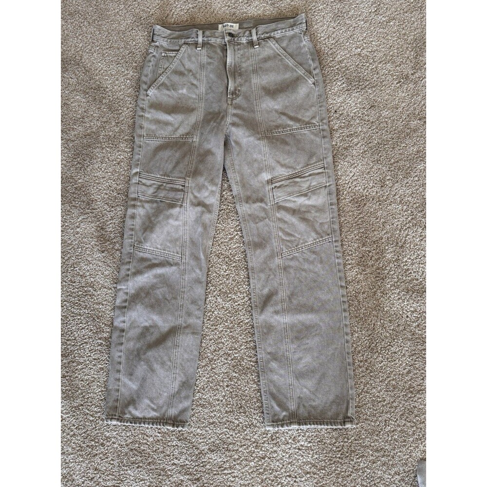 AGOLDE Cooper High Rise Cargo Jeans 28 Drab Khaki Straight Leg Rigid Denim Pants